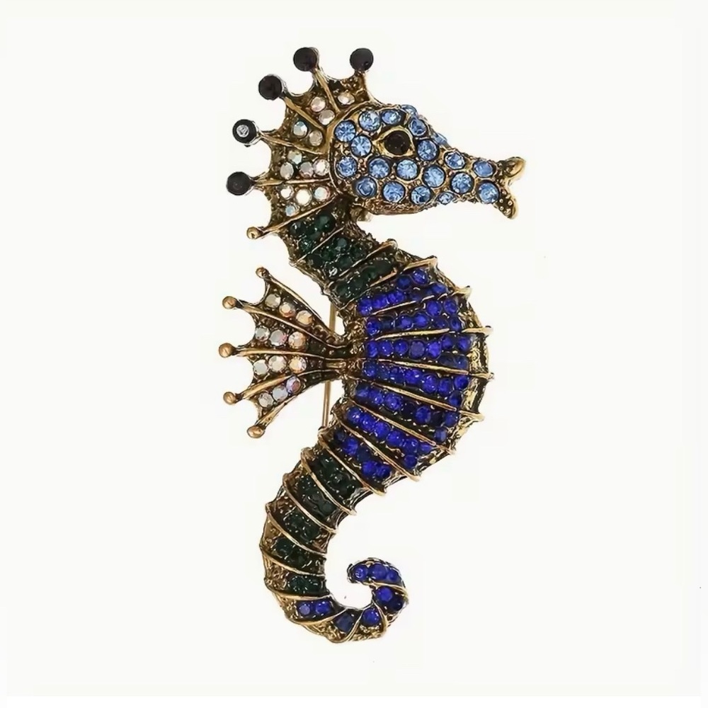 Seahorse Rhinestone Encrusted Brooch Gorgeous Modern New